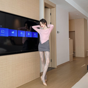 黑丝袜网红薄款 镂空提花袜子灰色花朵图案打底袜JK网袜丝袜3178