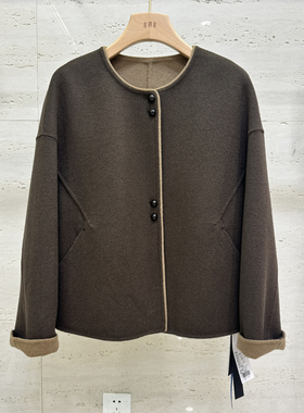 2025冬季新款时尚圆领气质高端双面绵羊毛减龄山羊绒外套女251077