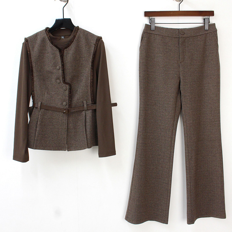 2024春季新款时尚三件套收腰系带马甲+体恤打底衫+裤子套装26106