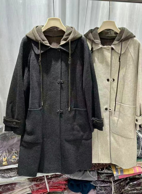 秋冬双面羊毛连帽可拆大衣