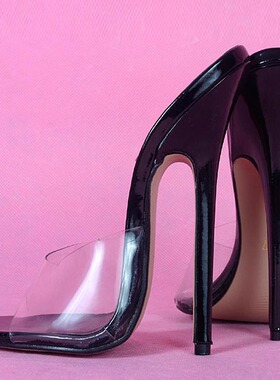 女王养生16CM性感黑色透明超高跟 欧美简约情趣凉拖鞋A-31B(现货)