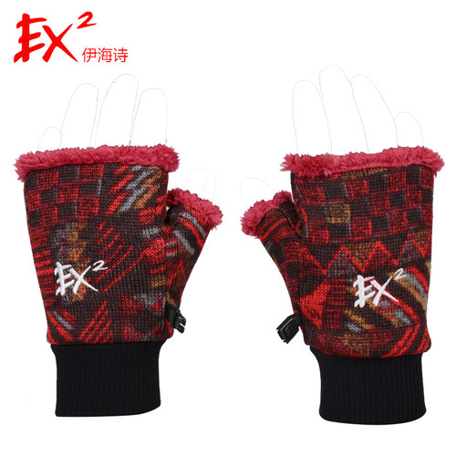 EX2伊海诗手套大童半指手套并指加厚保暖防寒露指打字键盘864037