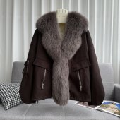 2024秋冬狐狸毛皮草女短款 海宁真毛工装 显瘦鹅绒毛领外套派克服