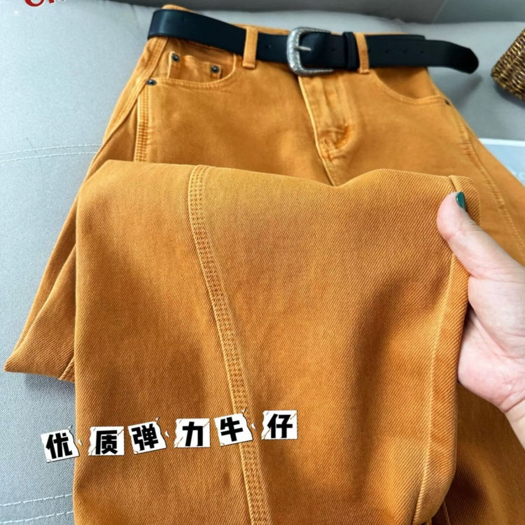 弯刀牛仔阔腿裤南瓜桔色2026春季