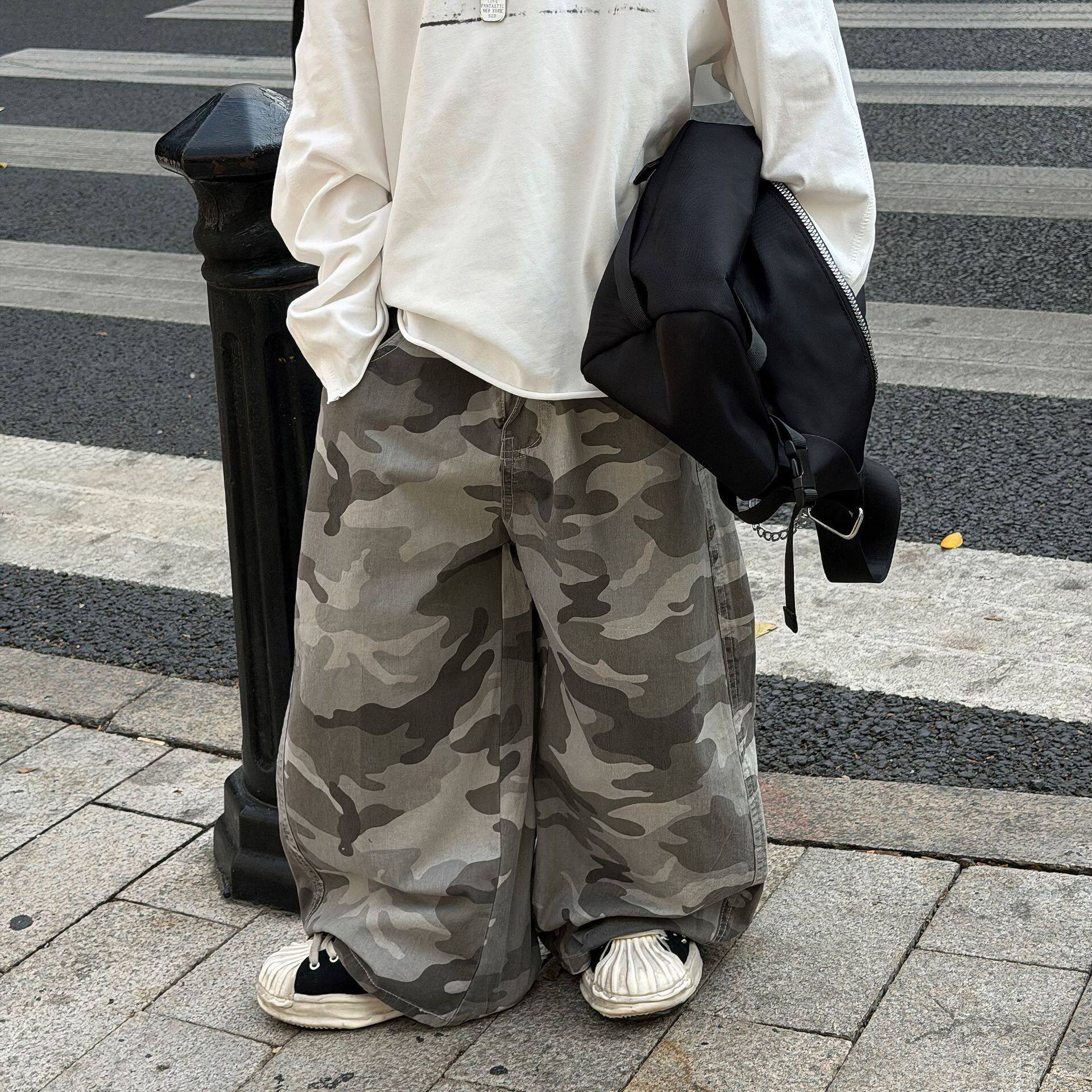 番薯弟弟2026春季儿童宽松迷彩工装裤男童复古街头潮流休闲长裤潮