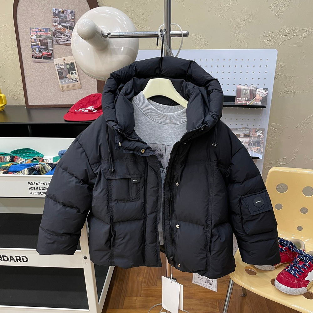 围脖连帽工装羽绒服外套新国标90白鸭绒儿童加厚保暖羽绒衣男童潮