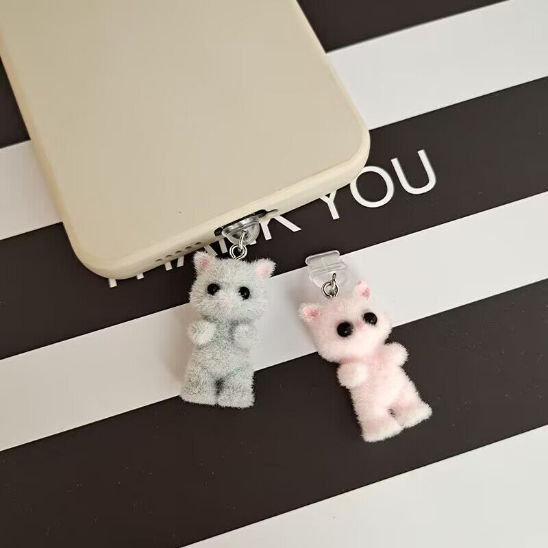 可爱毛绒小猫咪公仔吊坠手机充电口防尘塞Type-C苹果华为vivo挂件