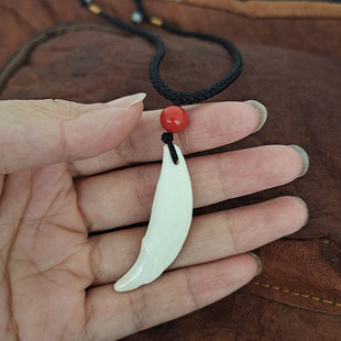 朱砂转运珠真品黑狗牙吊坠项链真牙女天然狗牙齿男士随身平安挂件