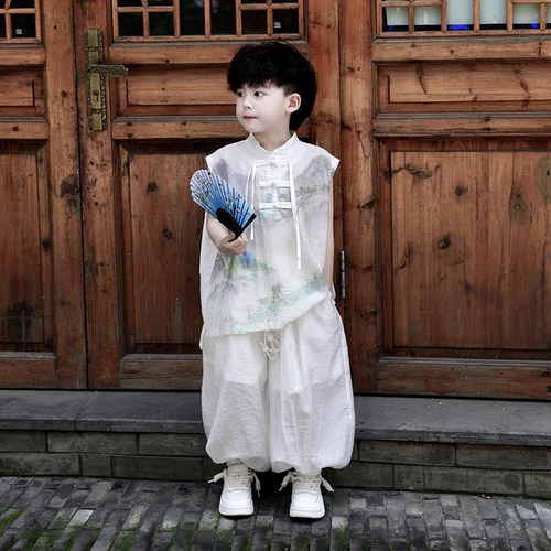 男童夏季新款儿童轻薄透气新中式无袖套装2026国风汉服唐装衣服潮 - 封面