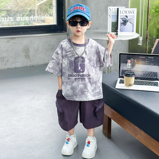 儿童夏装短袖T恤套装2026新款帅气时髦夏季衣服潮男童薄款两件套