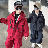 男童秋冬套装 外套儿童加厚时髦保暖衣服 加绒工装 2025新款 宝宝冬季