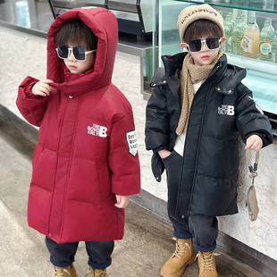 男童羽绒服中长款冬季2025新款小儿童免洗冬装白鸭绒过膝加厚外套