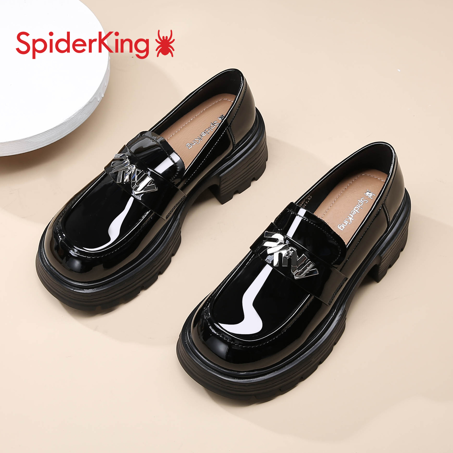 蜘蛛王女鞋2025秋季新款深口厚底乐福鞋女英伦风小皮鞋一脚蹬单鞋