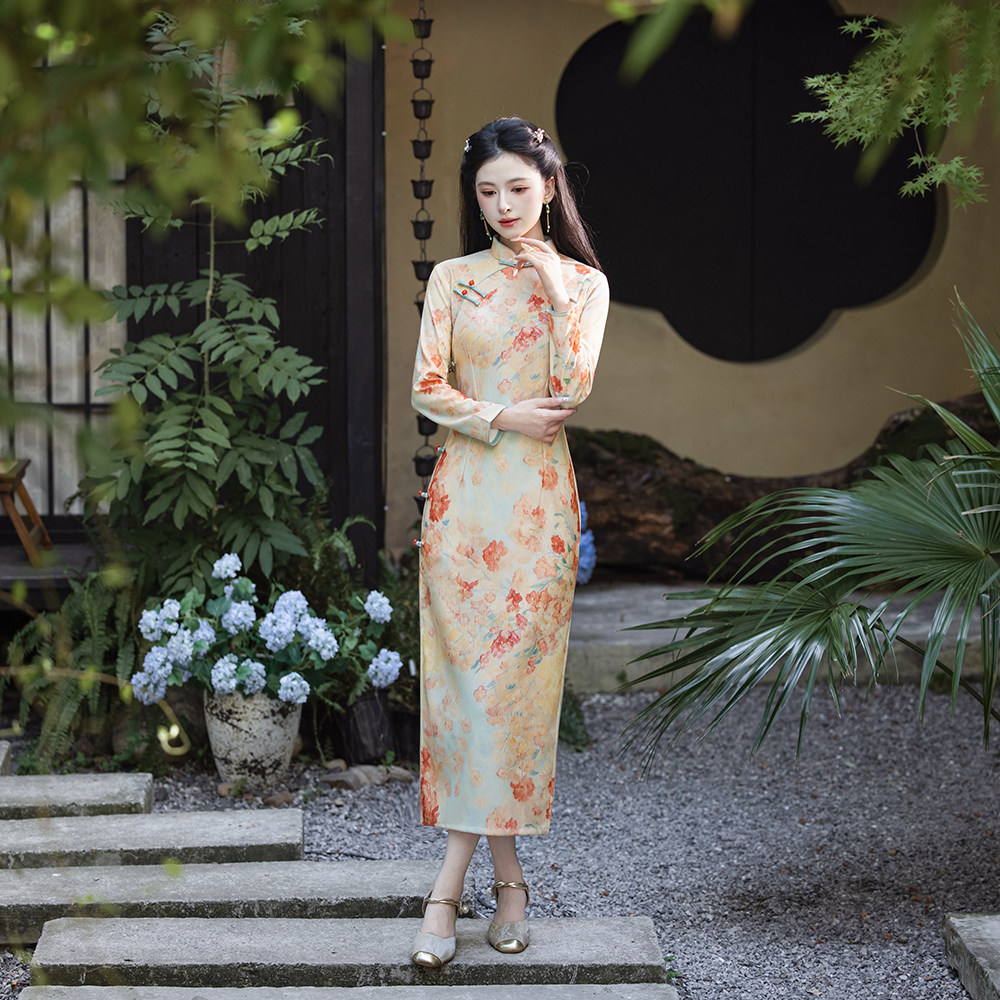 长袖旗袍女新中式2025新款秋冬连衣裙日常可穿绝美气质上档次改良