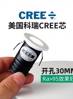 【开孔30mm】迷你小射灯 1w嵌入式3公分小孔灯led聚光3w小筒灯3cm