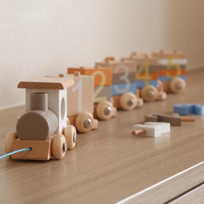 全实木数字小火车数字积木拖拉车