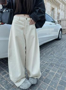 2025秋冬加绒加厚欧货高级感高腰裤子女设计感小众复古直筒休闲裤