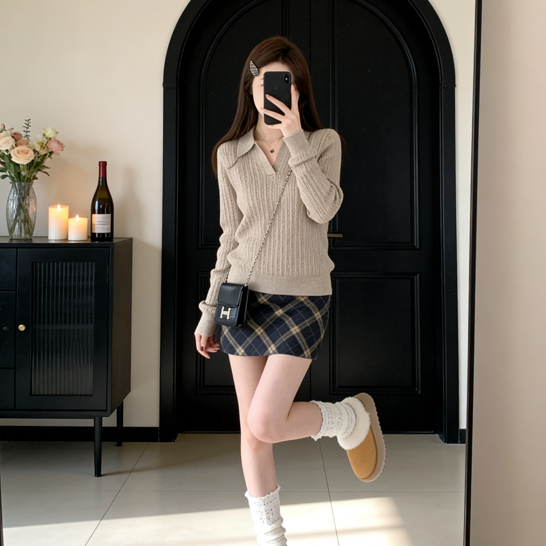 韩版休闲翻领麻花毛衣针织衫女修身显瘦套头内搭打底衫长袖上衣