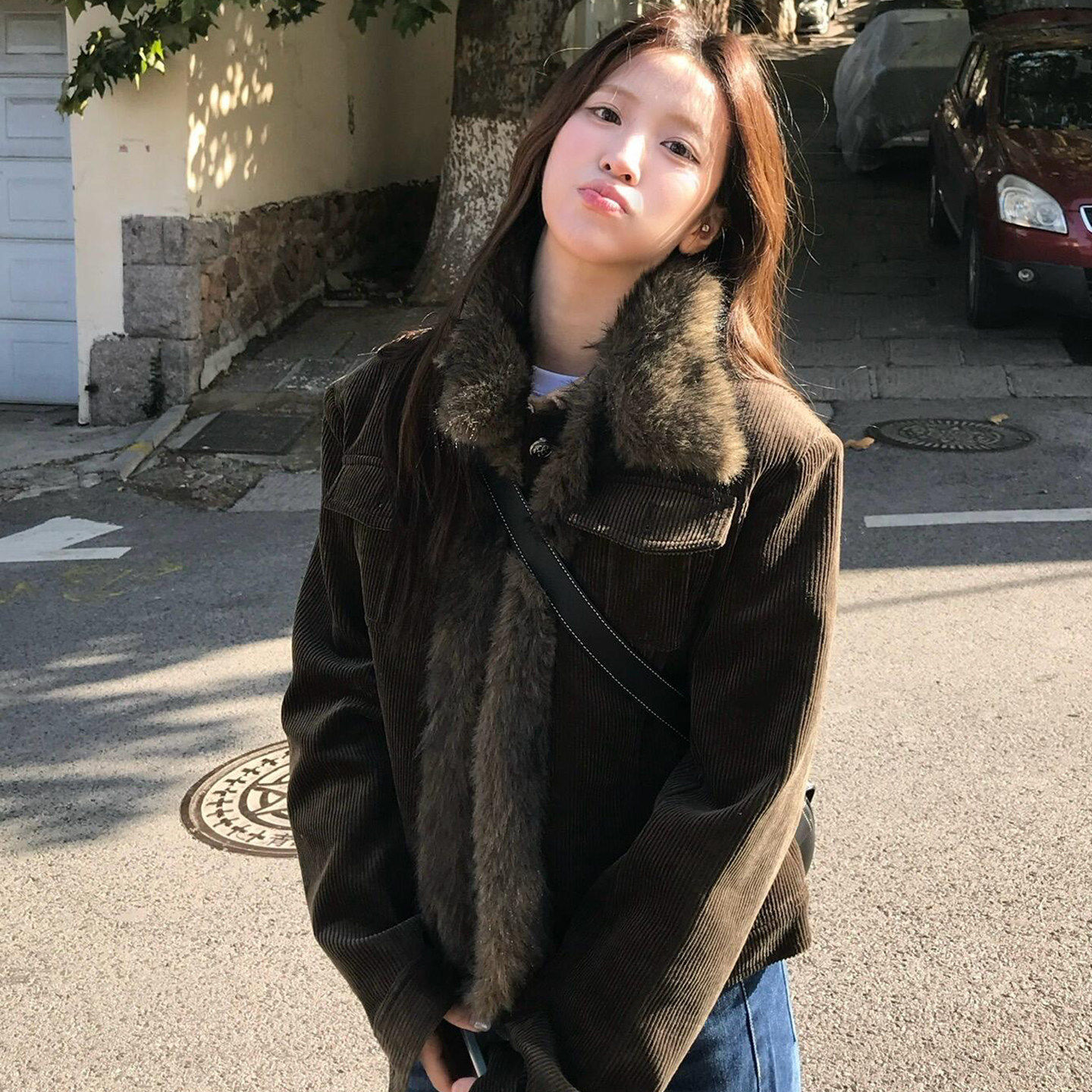 复古毛领灯芯绒加厚保暖外套女