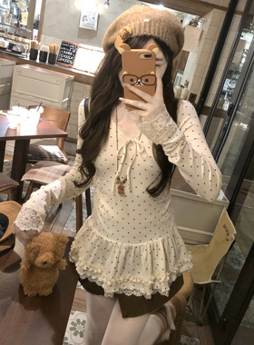 毛毛领vintage感夹棉花苞外套内搭花边打底上衣内搭裙