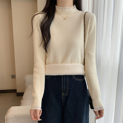 加绒加厚一体绒半高领毛衣针织衫