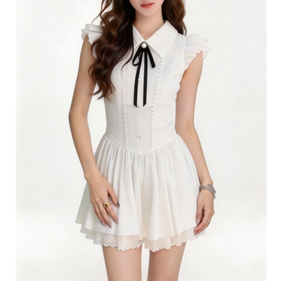 法式白色小飞袖连衣裙女夏短裙