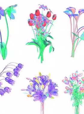 c4d模型默认渲染默认渲染C4D模型酸性绿色植物花叶子花束背景设计