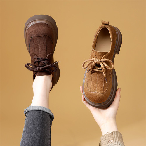 英伦系带厚底圆头乐福鞋女百搭