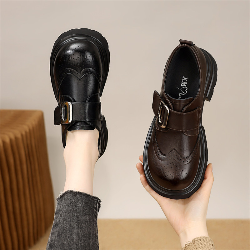 英伦风圆头乐福鞋女2026春秋季厚底扣带一脚蹬时尚百搭小皮鞋单鞋,女鞋,乐福鞋（豆豆鞋）,淘宝优惠券,粉丝福利购,淘宝优惠卷