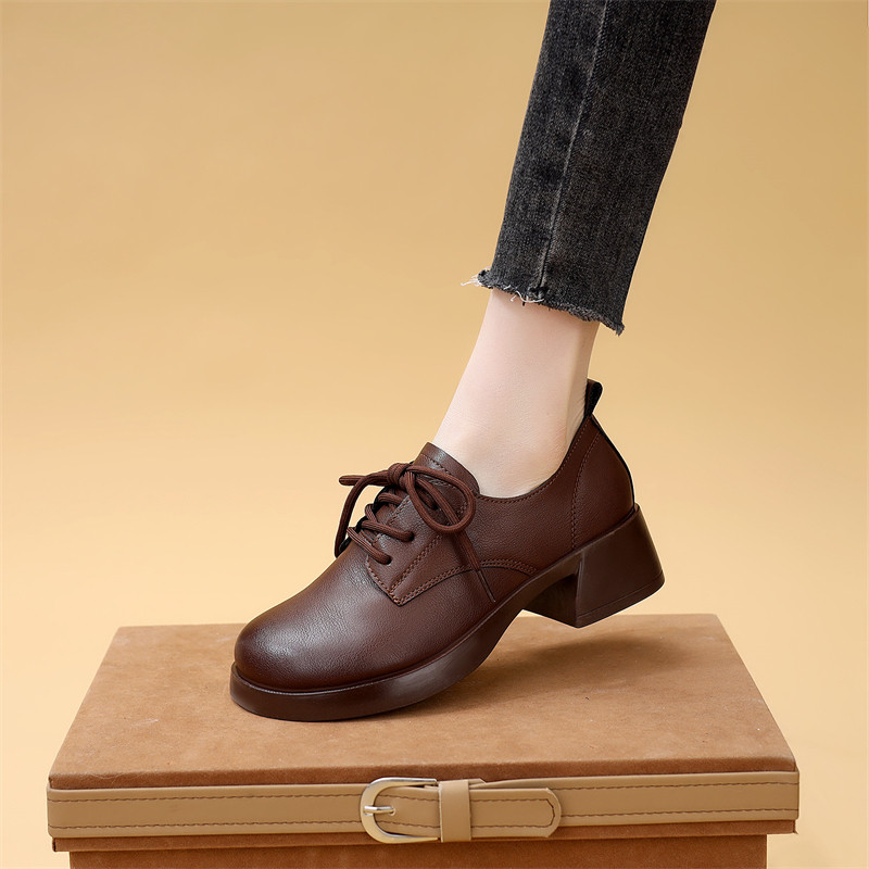 英伦风圆头粗跟乐福鞋女2026春秋时尚系带中跟软底舒适单鞋小皮鞋,女鞋,乐福鞋（豆豆鞋）,淘宝优惠券,粉丝福利购,淘宝优惠卷