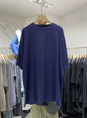 韩版纯色短袖T恤女中长款宽松大码显瘦上衣显白百搭做旧洗水棉薄