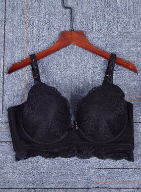 简约黑色宽下摆蕾丝模杯欧美聚拢大码文胸内衣薄款（70-95BCD）