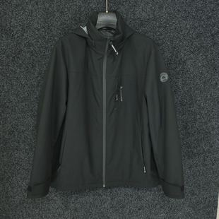 Aquascutum雅格狮丹25年男士 连帽羽绒服黑色宽松外套拉链保暖 冬装