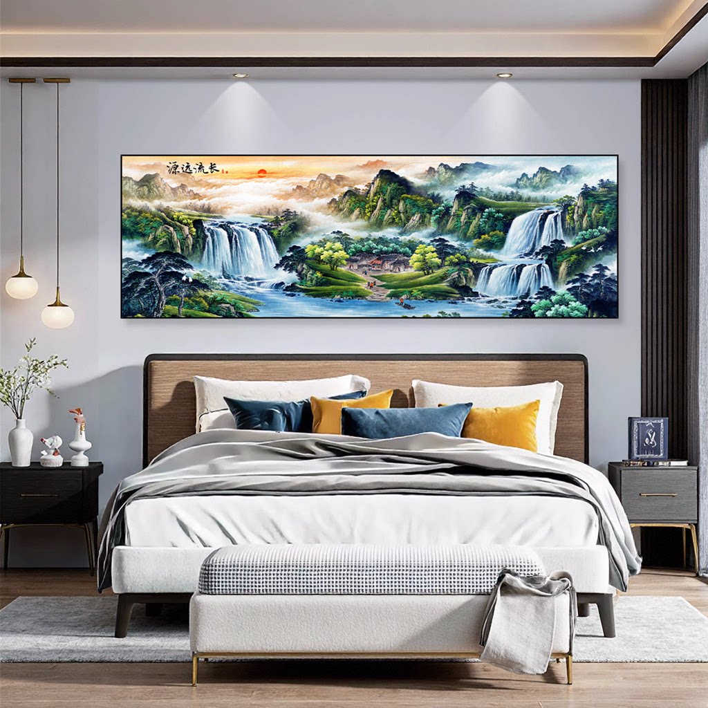 源远流长山水手绘聚宝盆风水画