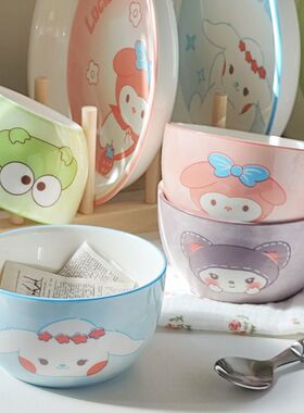陶瓷ins可爱饭碗餐具高颜值学生宿舍专用大容量组合卡通动物混搭