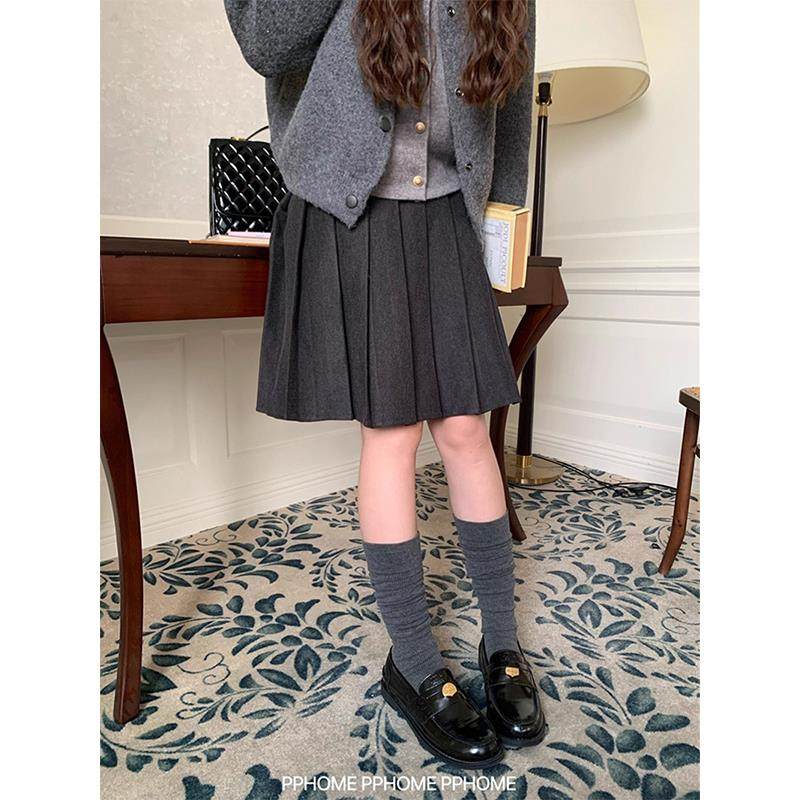 自制~百褶中裙 女子高中miu系毛呢半身裙冬季中长半身裙女