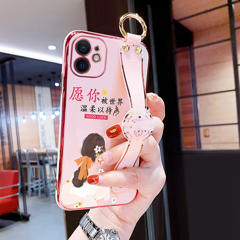 适用苹果12手机壳新款iphone11愿你被世界温柔以待斜挎腕带12promax