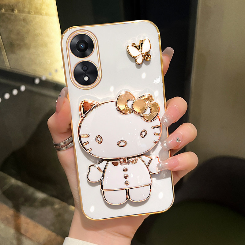 适用oppoa97手机壳a96新款a95猫咪补妆镜支架a93s网红a93女款a55硅胶a58防摔a1pro外壳a2全包a72电镀a57