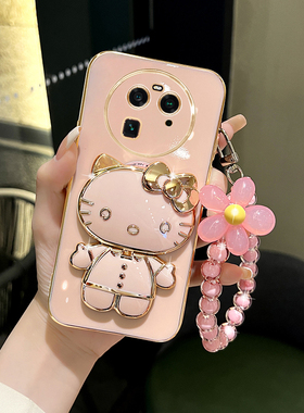 适用oppofindx6手机壳女款findx5可爱猫咪补妆镜支架findx3新款保护套findx6pro硅胶防摔粉色高级感网红外壳