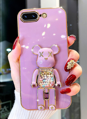 适用苹果7plus手机壳新款iphone7/8电镀糖果熊支架8plus硅胶防摔7p8p软壳6plus网红保护套6/6s情侣潮牌外壳
