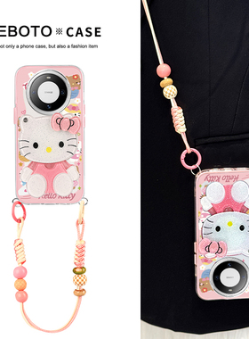 独特好看闪粉猫咪补妆镜适用于华为mate60手机壳mate70pro斜挎挂绳mate50背带手提imate40新款mate60pro+透明