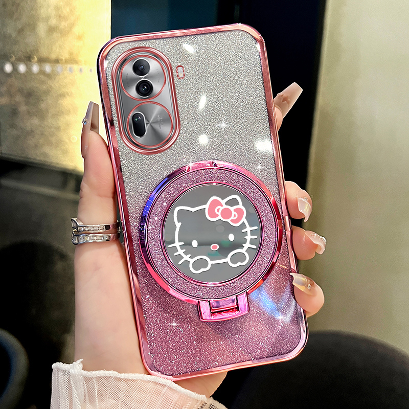 适用opporeno11手机壳reno10闪粉猫咪支架reno9保护壳reno8透明reno7网红reno10pro+硅胶reno6防摔reno5女款