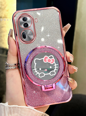 适用opporeno11手机壳reno10闪粉猫咪支架reno9保护壳reno8透明reno7网红reno10pro+硅胶reno6防摔reno5女款