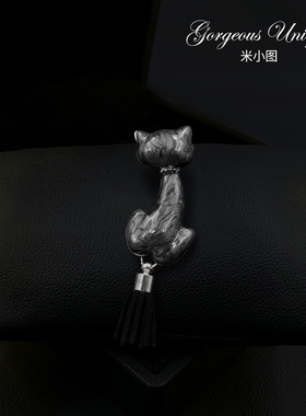米小图萌宠傲娇黑色猫咪背影小胸针可爱又内敛的流苏胸花别针2116