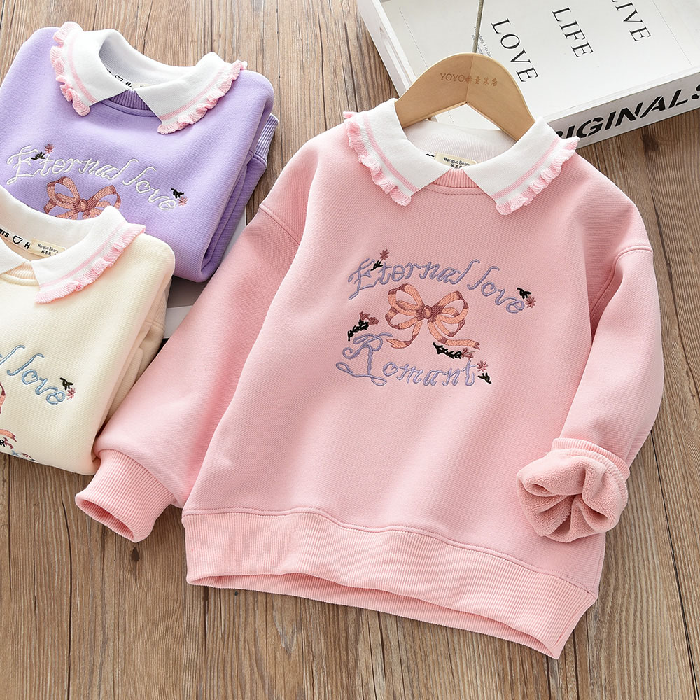 女孩娃娃领加绒卫衣洋气