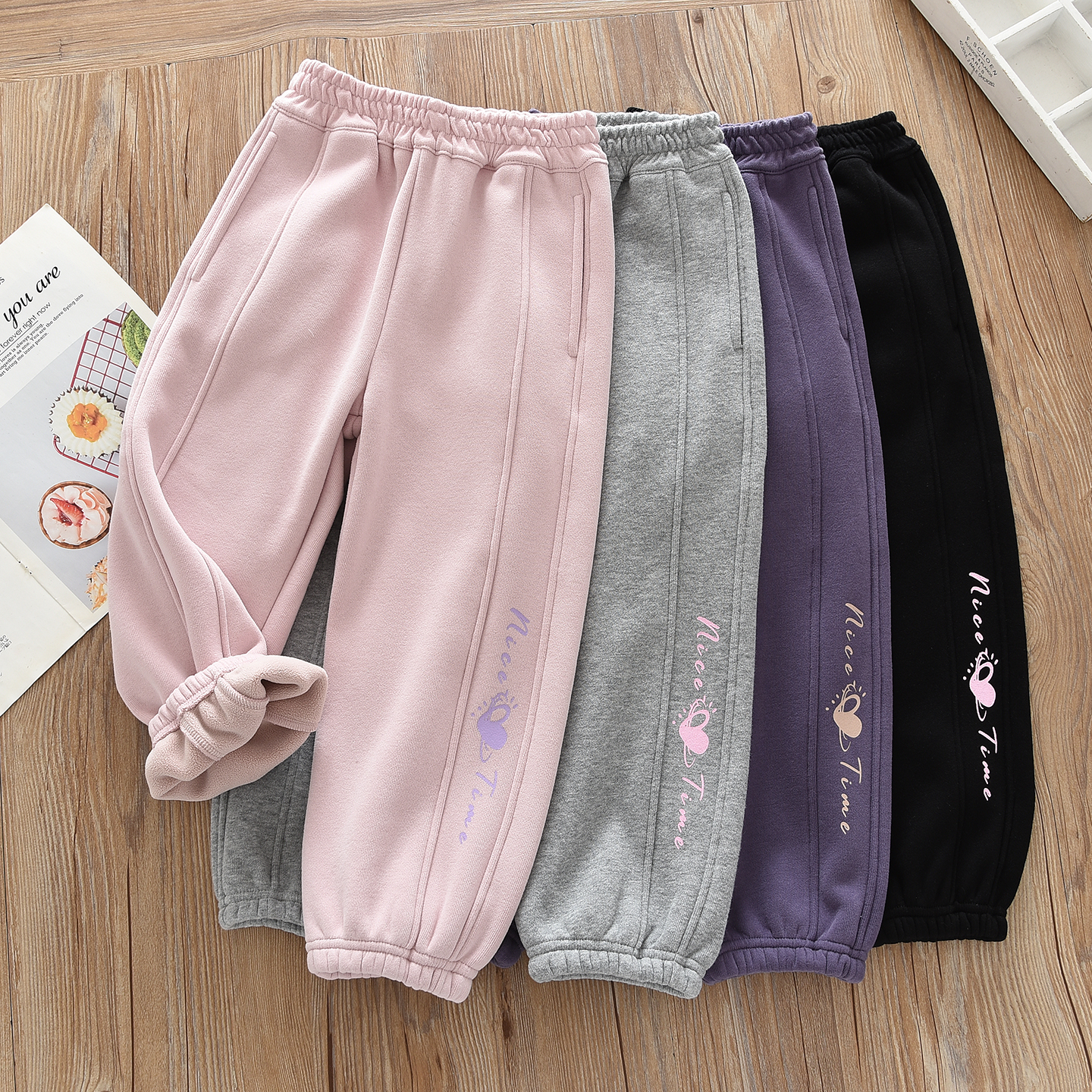 洋气童装2025秋冬款儿童女童束口加绒运动裤 幼儿园宝宝薄绒卫裤