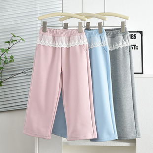 洋气童装2026春款儿童女童蕾丝花边运动裤宝宝中大童瘦版直筒裤子