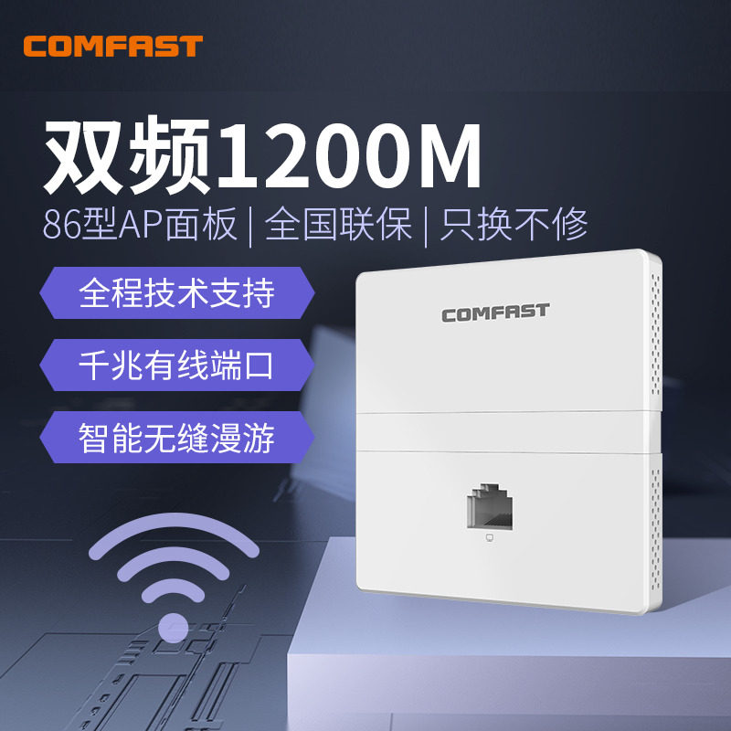 COMFAST双频5g入墙式面板ap千兆端口1200M速率86型全屋覆盖无线路由器别墅酒店宾馆wifi覆盖POE供电CF-E358AC