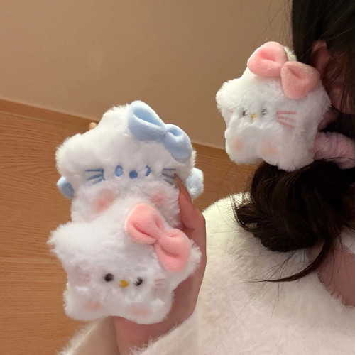 新款蝴蝶结毛绒星星猫咪发圈玩偶公仔大肠发圈学生可爱头绳发饰