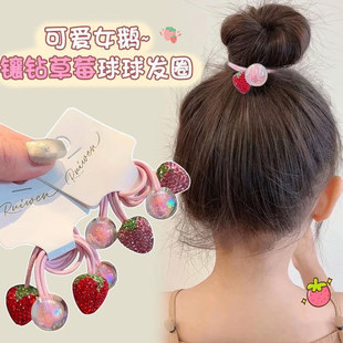 红色新年草莓镶钻发绳皮筋儿童不伤发头绳发圈女童宝宝扎头发饰宝